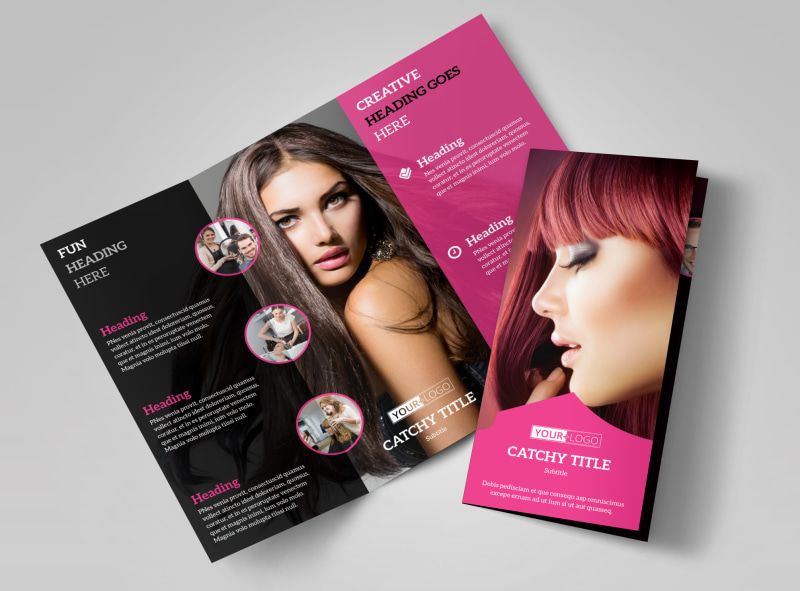 Mẫu thiết kế brochure salon tóc hồng đen